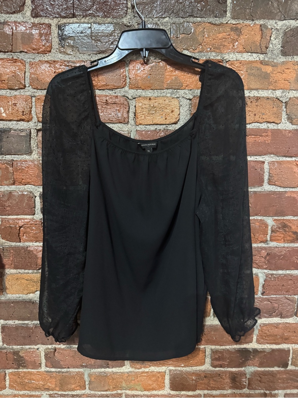 Banana Republic Black Sheer-Sleeve Scoop Neck Blouse Size XL